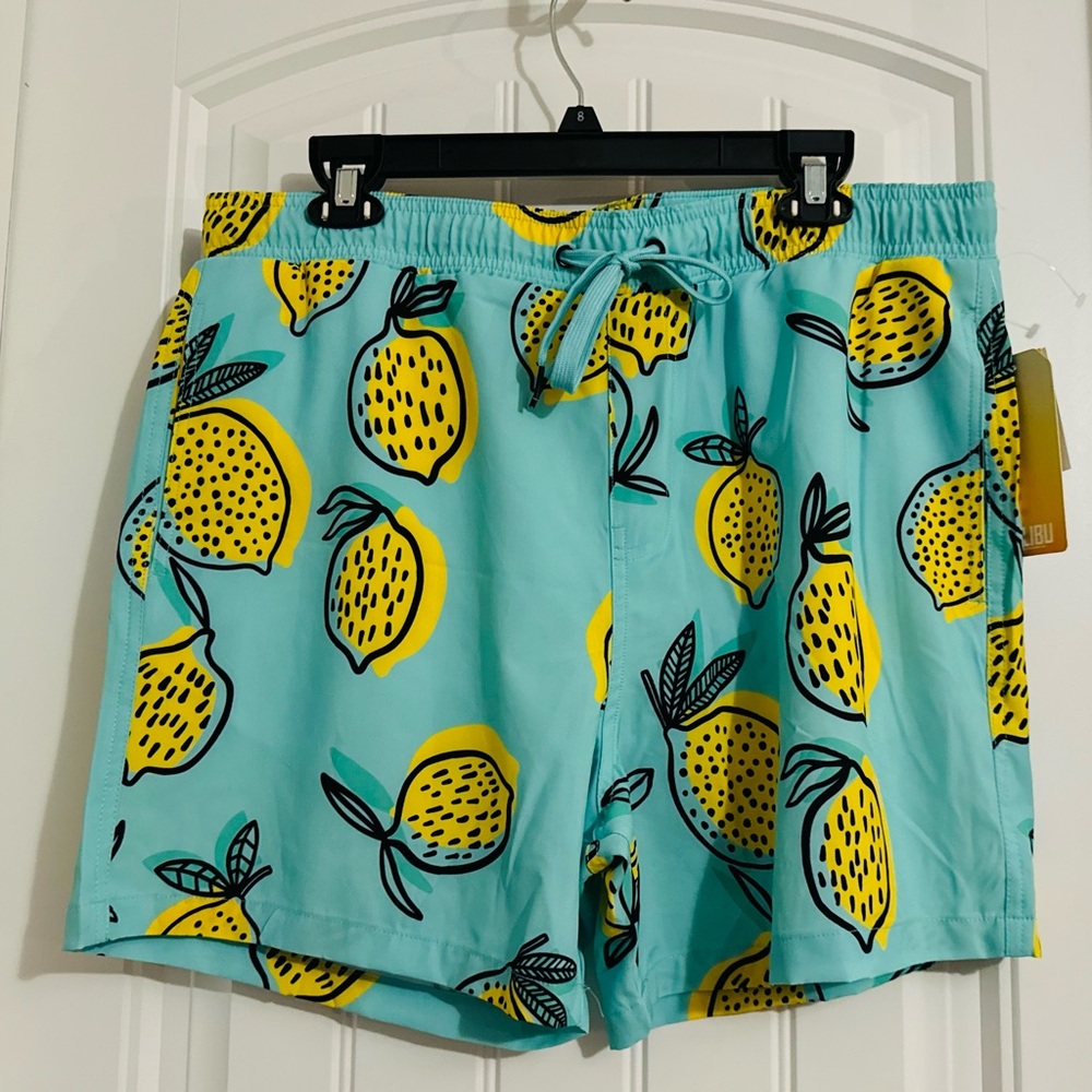 Cool Malibu men's size XL Aqua blue lemon print swim suit trunks new